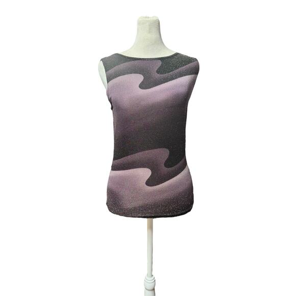 Vintage 90s Futuristic Spacedye Crystal Shimmer Top Festival Club Wear Sz Small - Picture 1 of 8